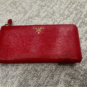 Prada Red Wallet with Gold Detailing